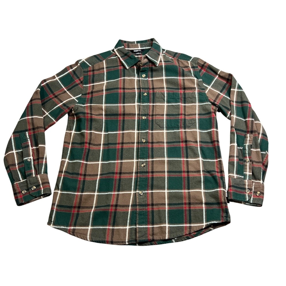 Eddie‎ Bauer Men's Medium Bristol Flannel Shirt Green Brown Plaid Long Sleeve